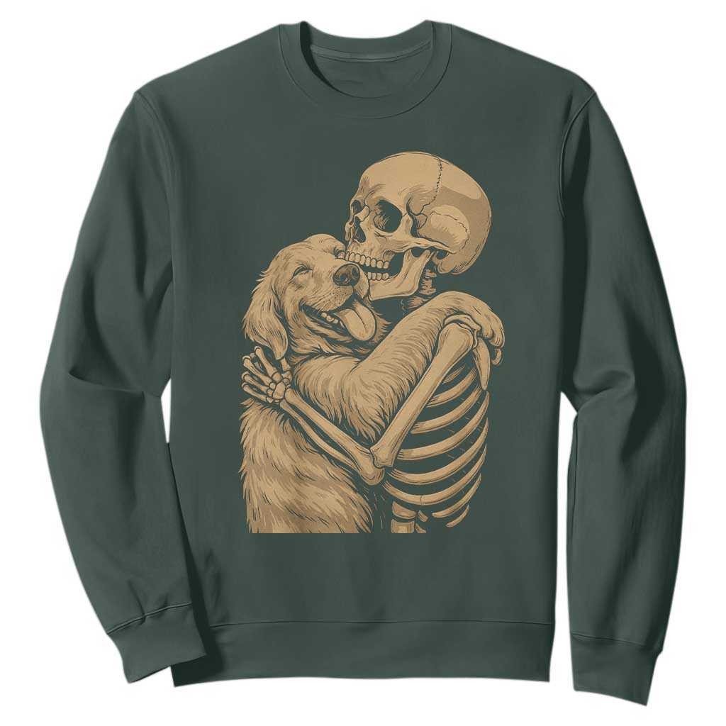 Skeleton Hugging Dog Halloween Dog Lover Sweatshirt TS11 Dark Forest Green Print Your Wear