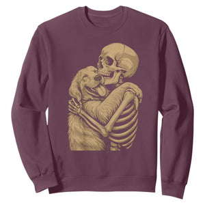 Skeleton Hugging Dog Halloween Dog Lover Sweatshirt TS11 Maroon Print Your Wear