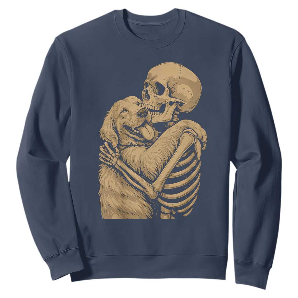 Skeleton Hugging Dog Halloween Dog Lover Sweatshirt TS11 Navy Print Your Wear