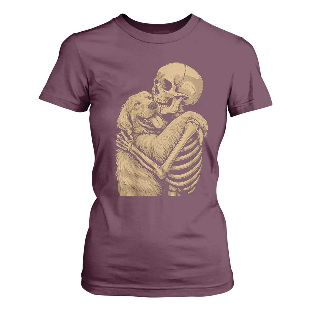 Skeleton Hugging Dog Halloween Dog Lover T Shirt For Women TS11 Maroon Print Your Wear