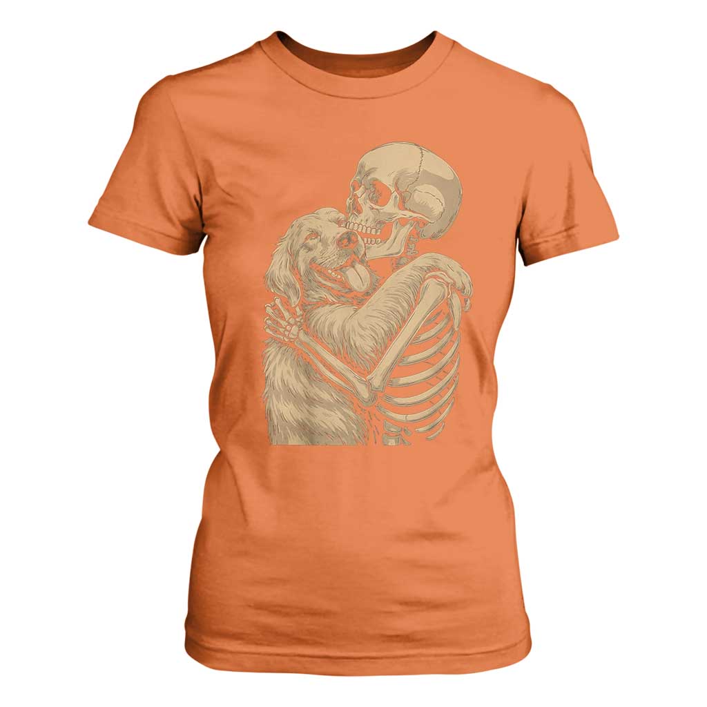 Skeleton Hugging Dog Halloween Dog Lover T Shirt For Women TS11 Orange Print Your Wear