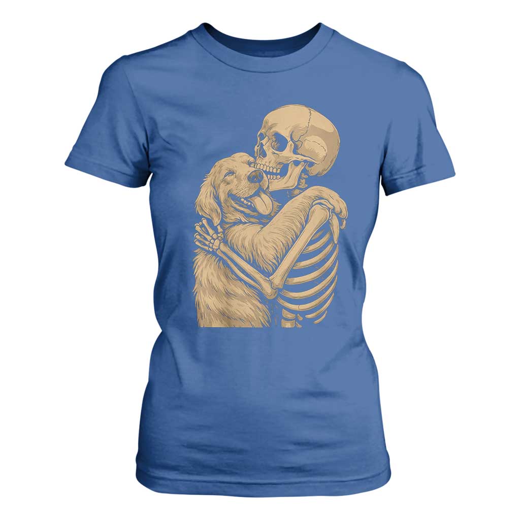 Skeleton Hugging Dog Halloween Dog Lover T Shirt For Women TS11 Royal Blue Print Your Wear