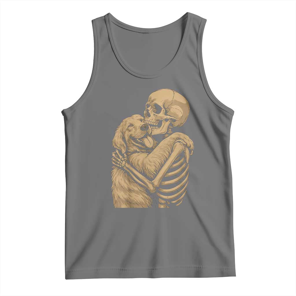 Skeleton Hugging Dog Halloween Dog Lover Tank Top TS11 Black Heather Print Your Wear