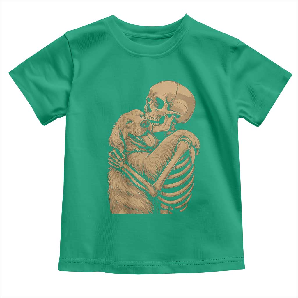 Skeleton Hugging Dog Halloween Dog Lover Toddler T Shirt TS11 Irish Green Print Your Wear