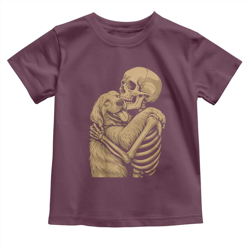 Skeleton Hugging Dog Halloween Dog Lover Toddler T Shirt TS11 Maroon Print Your Wear