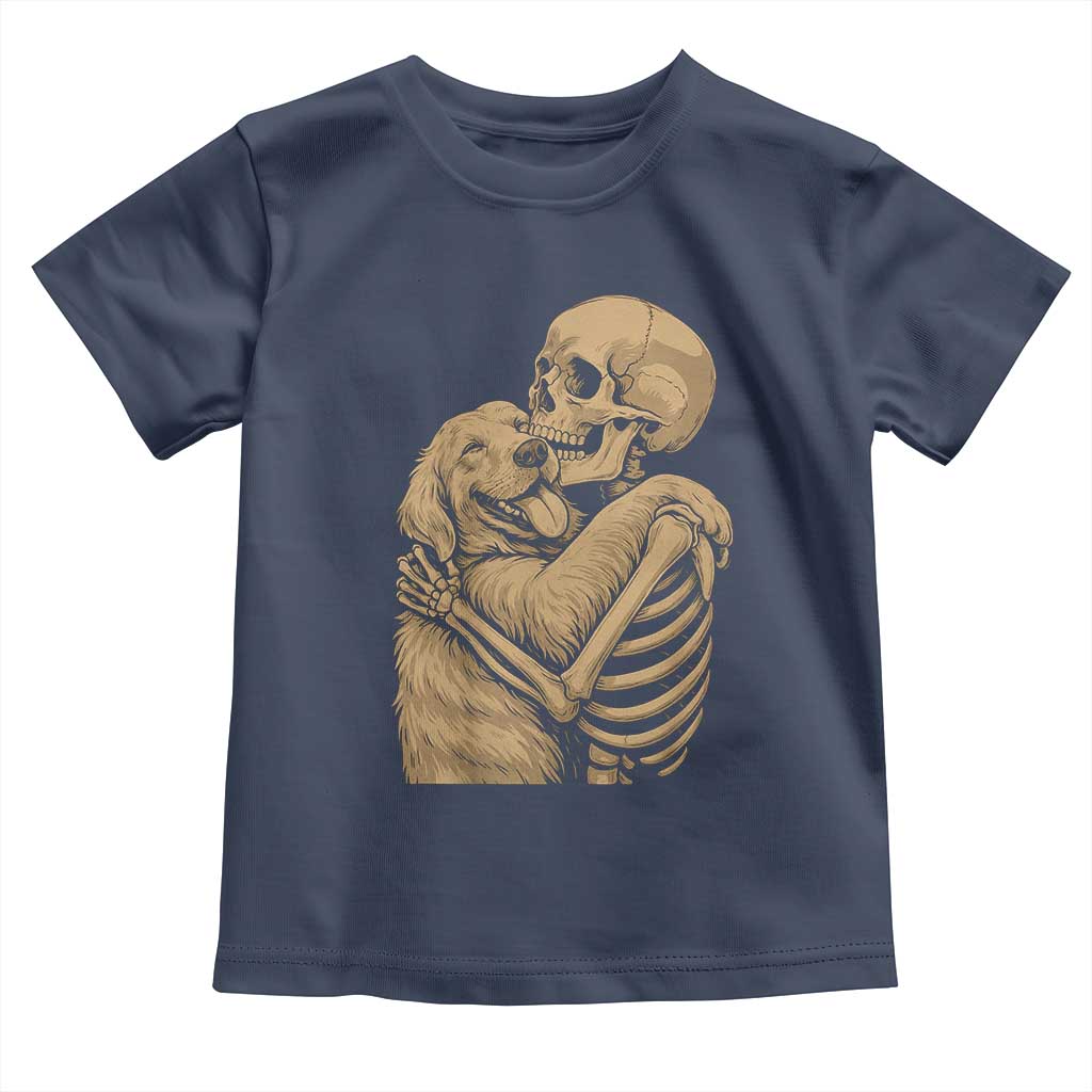 Skeleton Hugging Dog Halloween Dog Lover Toddler T Shirt TS11 Navy Print Your Wear