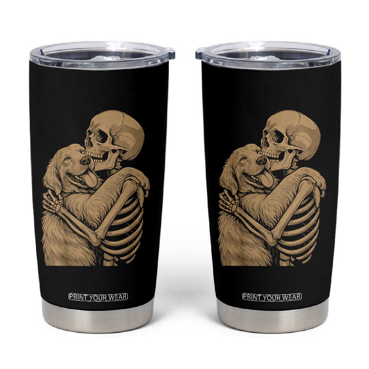 Skeleton Hugging Dog Halloween Dog Lover Tumbler Cup TS11 Black Print Your Wear