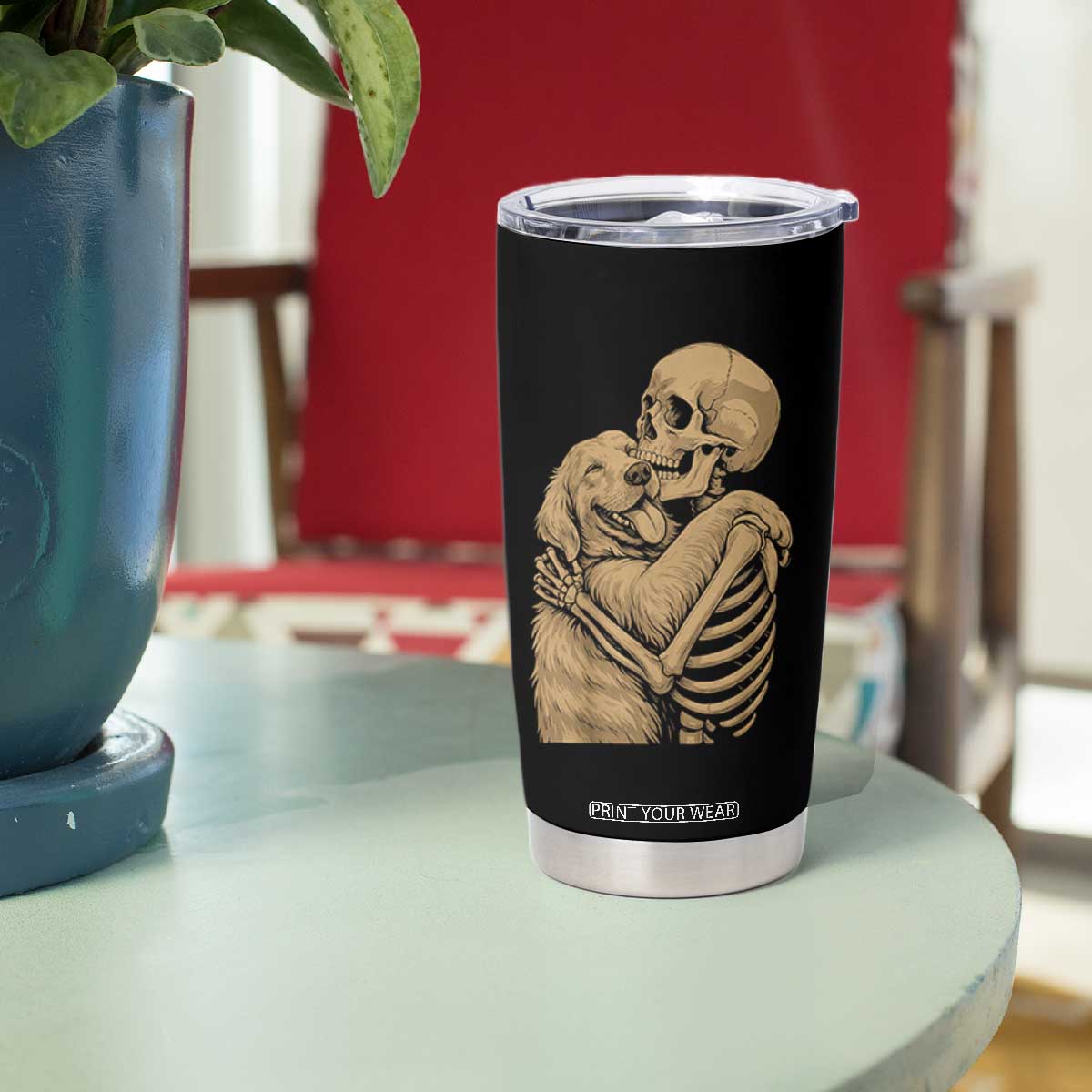 Skeleton Hugging Dog Halloween Dog Lover Tumbler Cup TS11 Print Your Wear