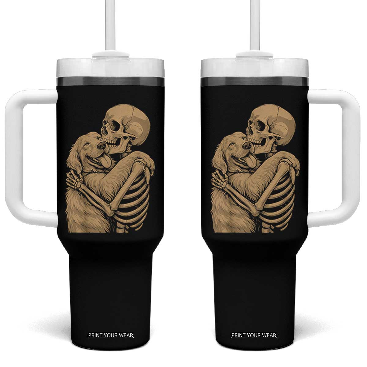 Skeleton Hugging Dog Halloween Dog Lover Tumbler With Handle TS11 One Size: 40 oz Black Print Your Wear