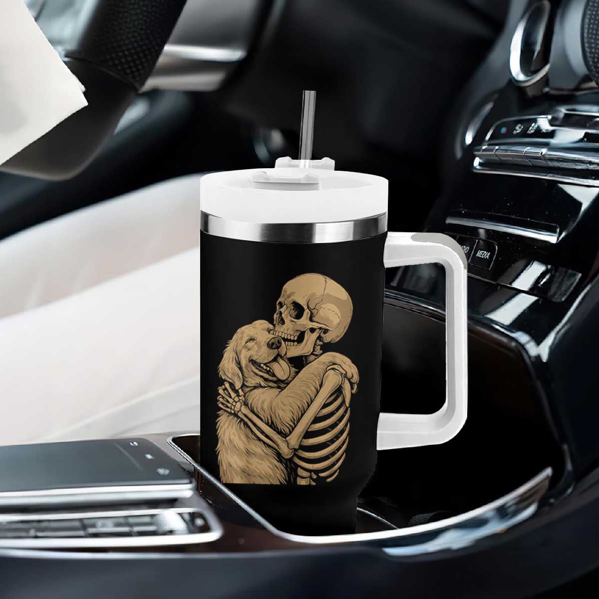 Skeleton Hugging Dog Halloween Dog Lover Tumbler With Handle TS11 Print Your Wear