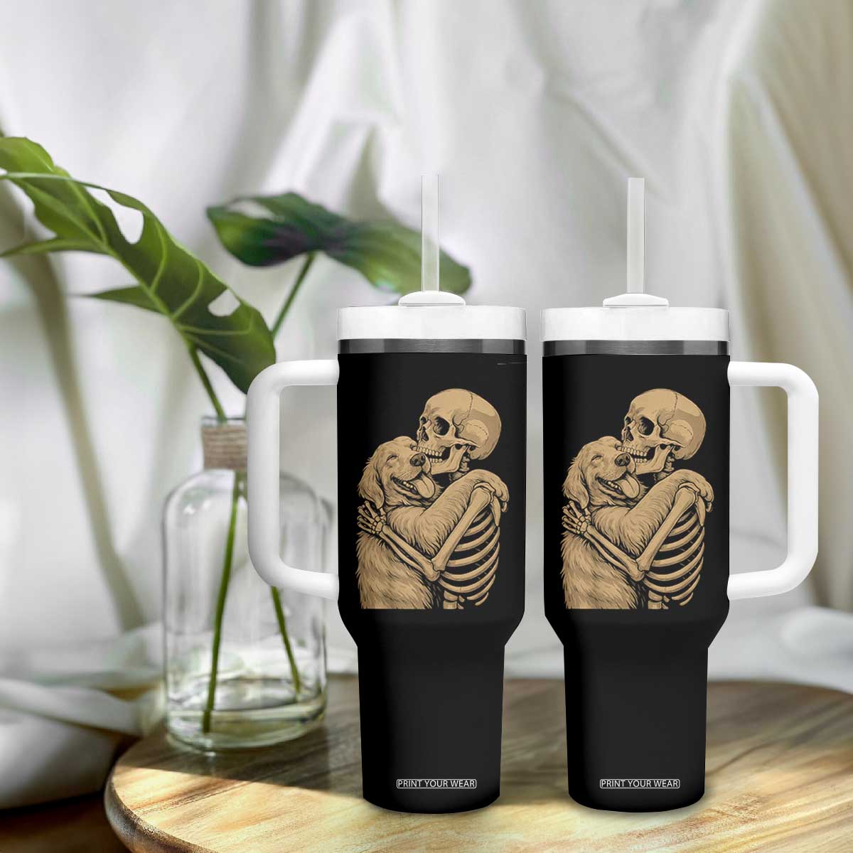 Skeleton Hugging Dog Halloween Dog Lover Tumbler With Handle TS11 Print Your Wear