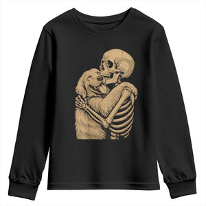 Skeleton Hugging Dog Halloween Dog Lover Youth Sweatshirt TS11 Black Print Your Wear