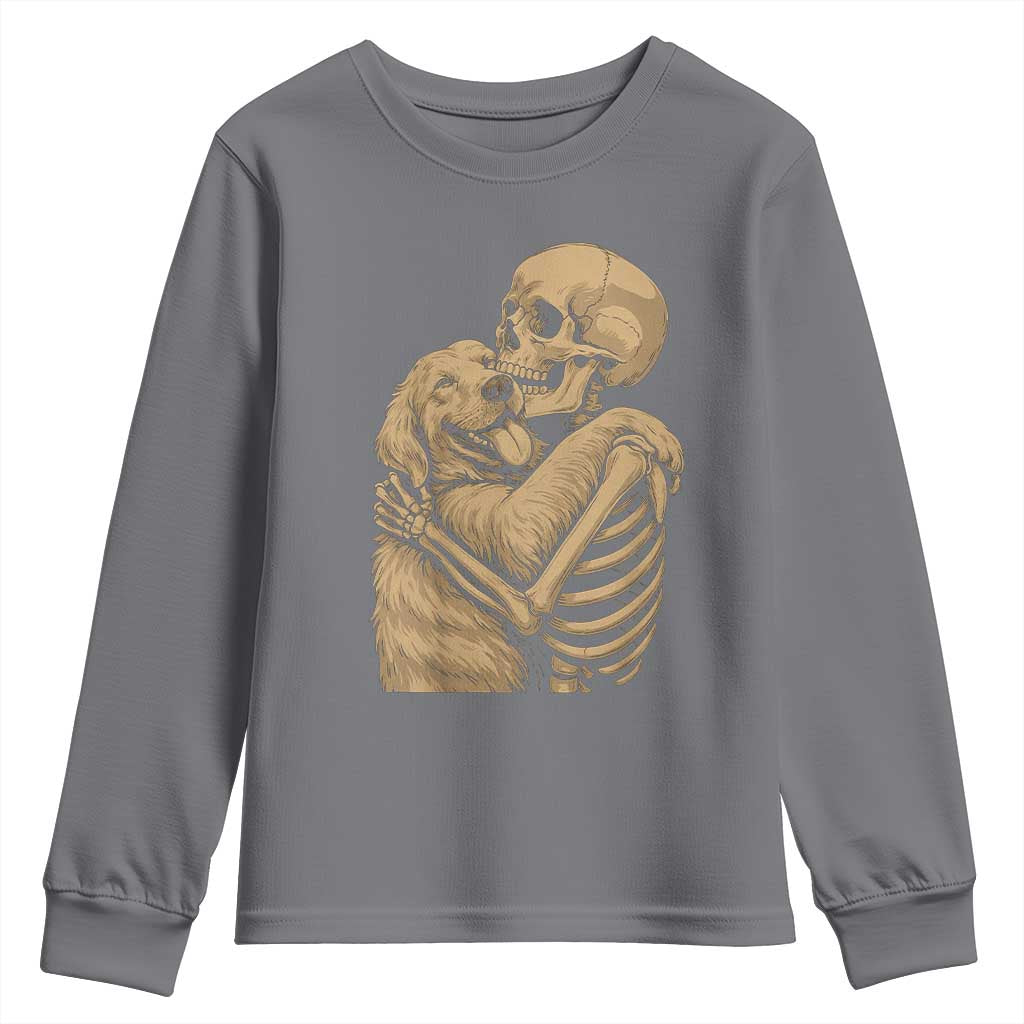 Skeleton Hugging Dog Halloween Dog Lover Youth Sweatshirt TS11 Charcoal Print Your Wear