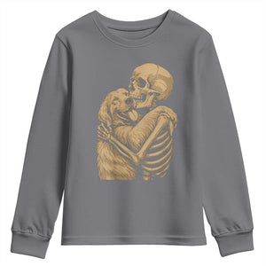 Skeleton Hugging Dog Halloween Dog Lover Youth Sweatshirt TS11 Charcoal Print Your Wear