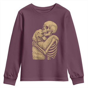 Skeleton Hugging Dog Halloween Dog Lover Youth Sweatshirt TS11 Maroon Print Your Wear