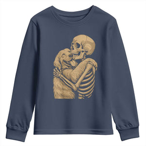 Skeleton Hugging Dog Halloween Dog Lover Youth Sweatshirt TS11 Navy Print Your Wear