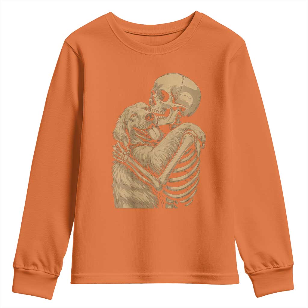 Skeleton Hugging Dog Halloween Dog Lover Youth Sweatshirt TS11 Orange Print Your Wear