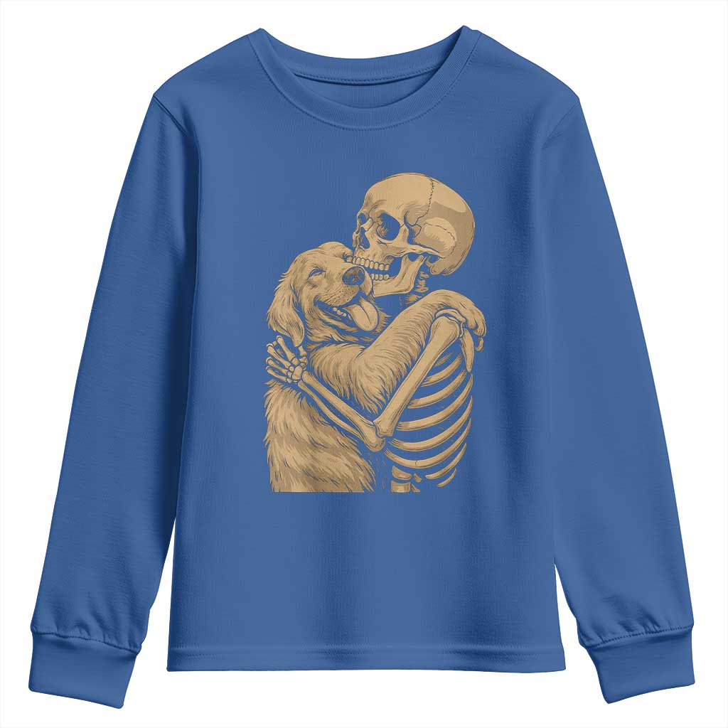 Skeleton Hugging Dog Halloween Dog Lover Youth Sweatshirt TS11 Royal Blue Print Your Wear