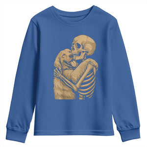 Skeleton Hugging Dog Halloween Dog Lover Youth Sweatshirt TS11 Royal Blue Print Your Wear