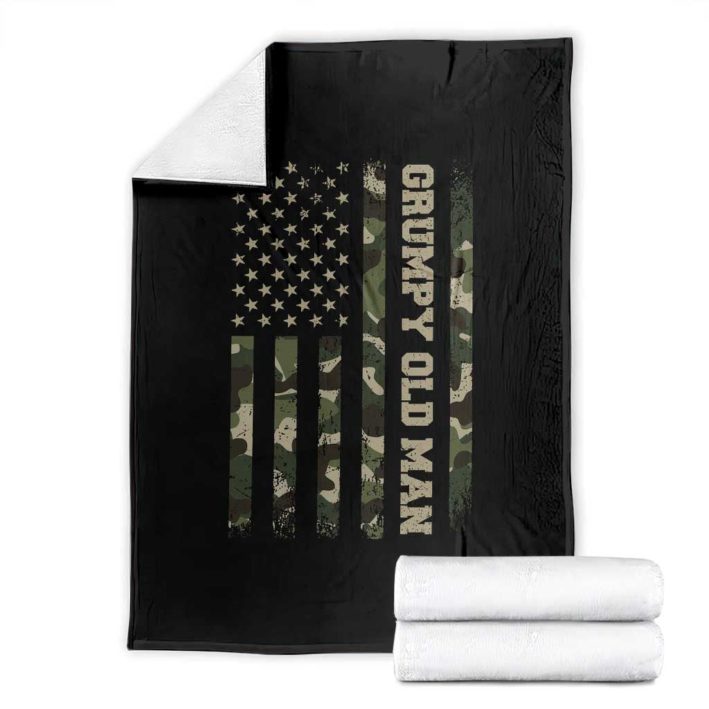 Funny Grumpy Old Man Throw Blanket Vintage Camo American Flag Fathers Day TS11 Black Print Your Wear