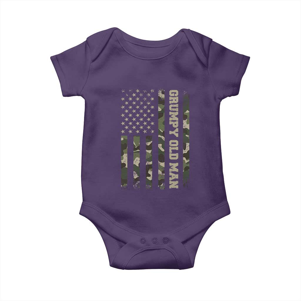 Funny Grumpy Old Man Baby Onesie Vintage Camo American Flag Fathers Day TS11 Purple Print Your Wear