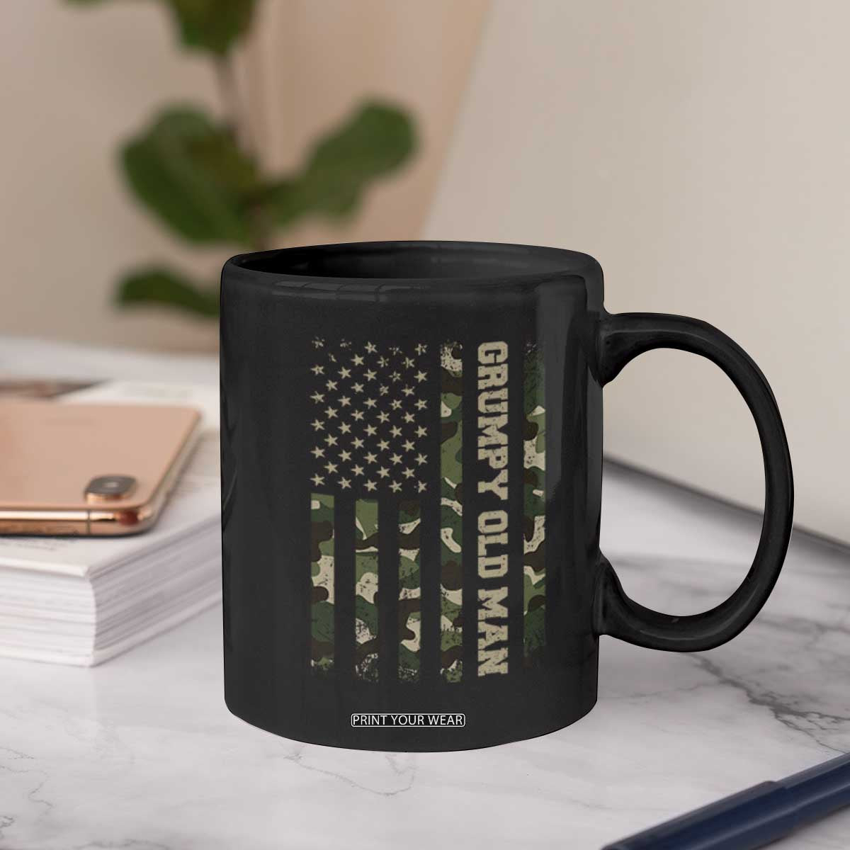 Funny Grumpy Old Man Coffee Mug Vintage Camo American Flag Fathers Day TS11 Print Your Wear