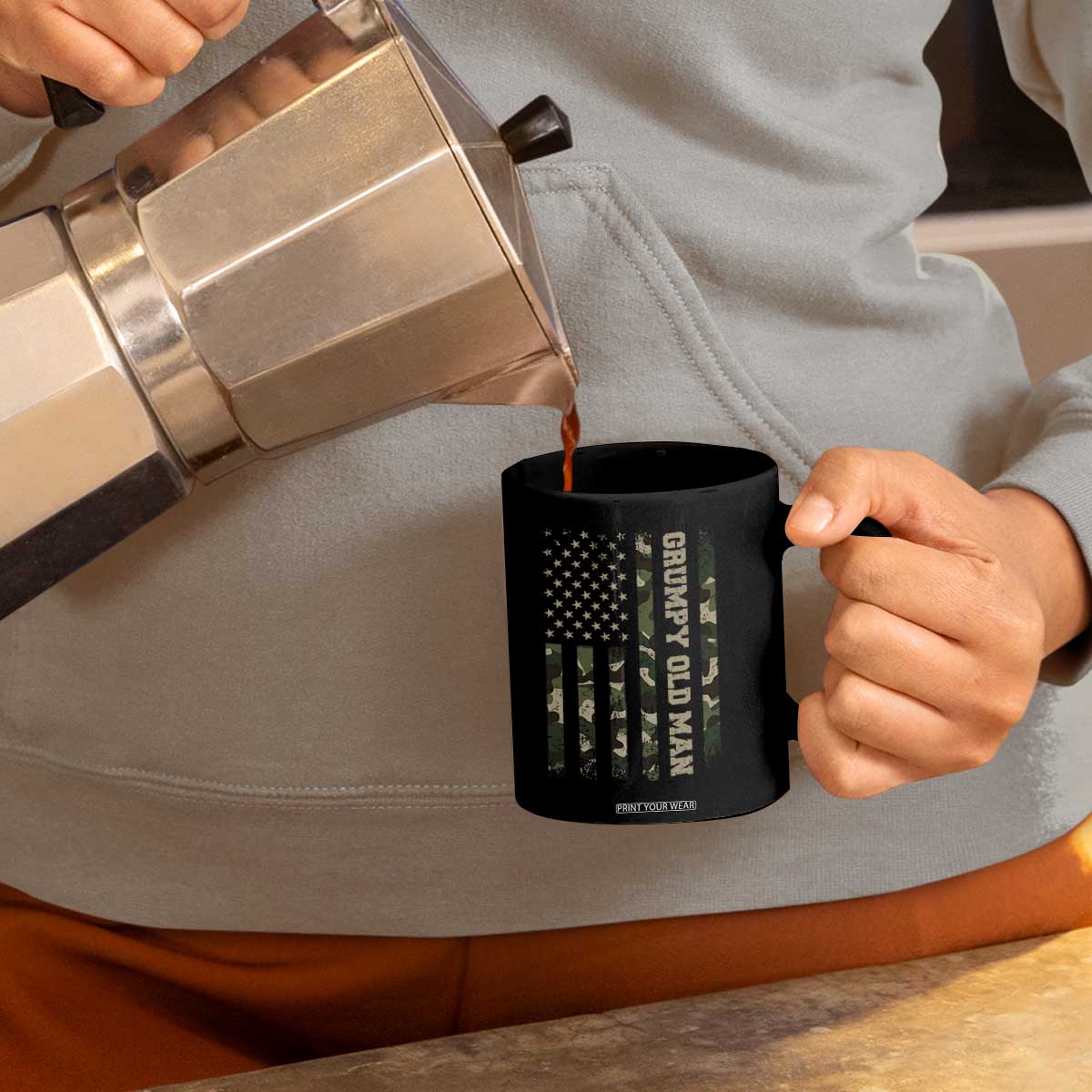 Funny Grumpy Old Man Coffee Mug Vintage Camo American Flag Fathers Day TS11 Print Your Wear