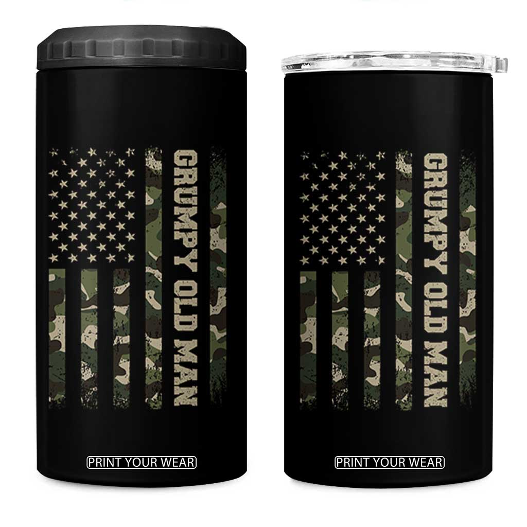 Funny Grumpy Old Man 4 in 1 Can Cooler Tumbler Vintage Camo American Flag Fathers Day TS11 One Size: 16 oz Black Print Your Wear