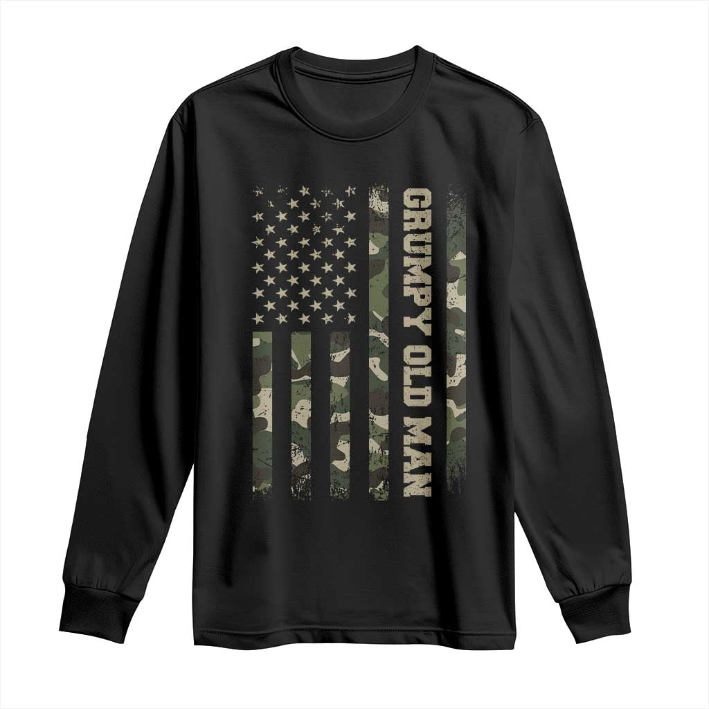 Funny Grumpy Old Man Long Sleeve Shirt Vintage Camo American Flag Fathers Day TS11 Black Print Your Wear