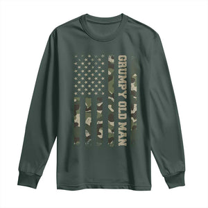 Funny Grumpy Old Man Long Sleeve Shirt Vintage Camo American Flag Fathers Day TS11 Dark Forest Green Print Your Wear