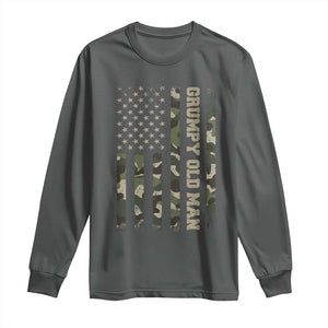 Funny Grumpy Old Man Long Sleeve Shirt Vintage Camo American Flag Fathers Day TS11 Dark Heather Print Your Wear
