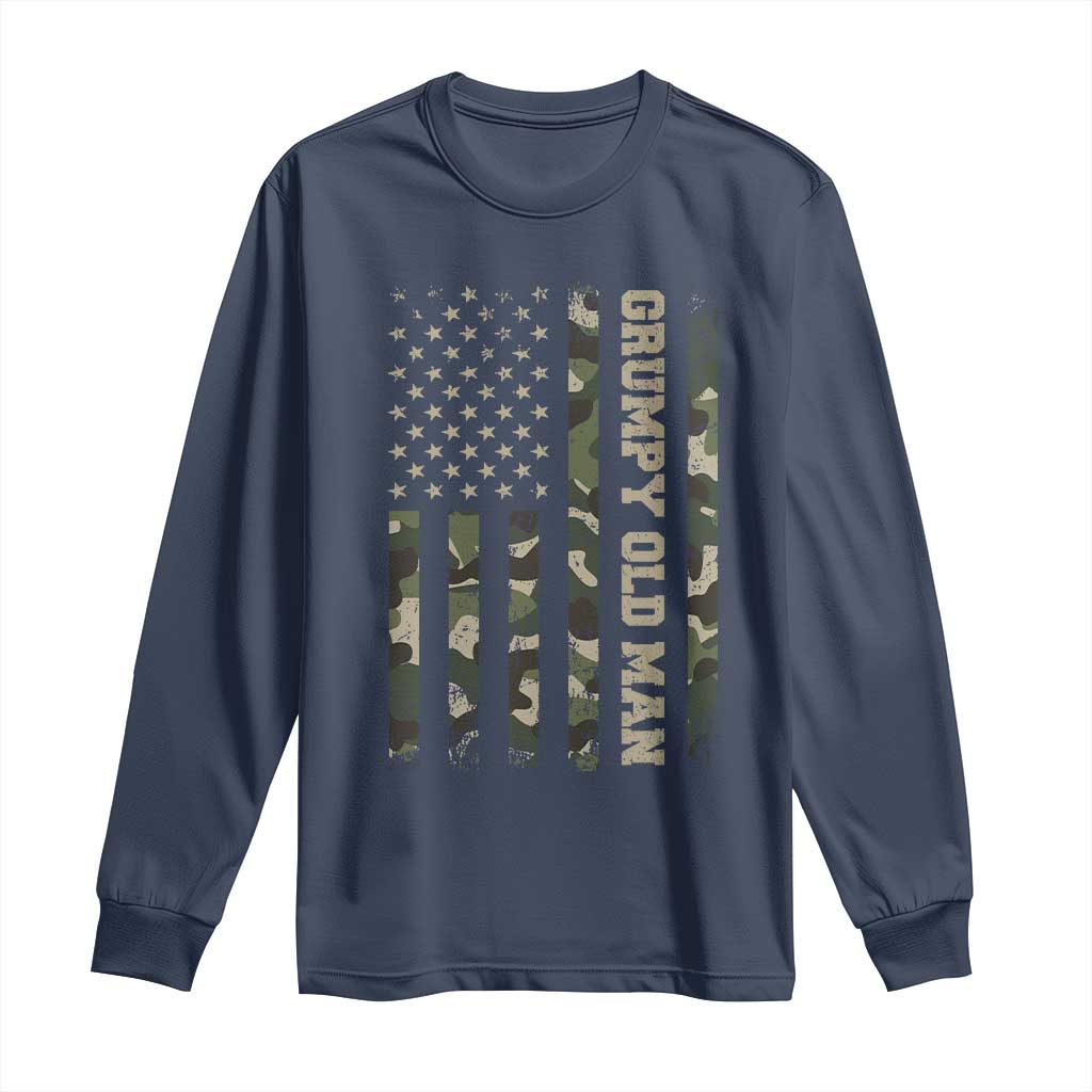 Funny Grumpy Old Man Long Sleeve Shirt Vintage Camo American Flag Fathers Day TS11 Navy Print Your Wear