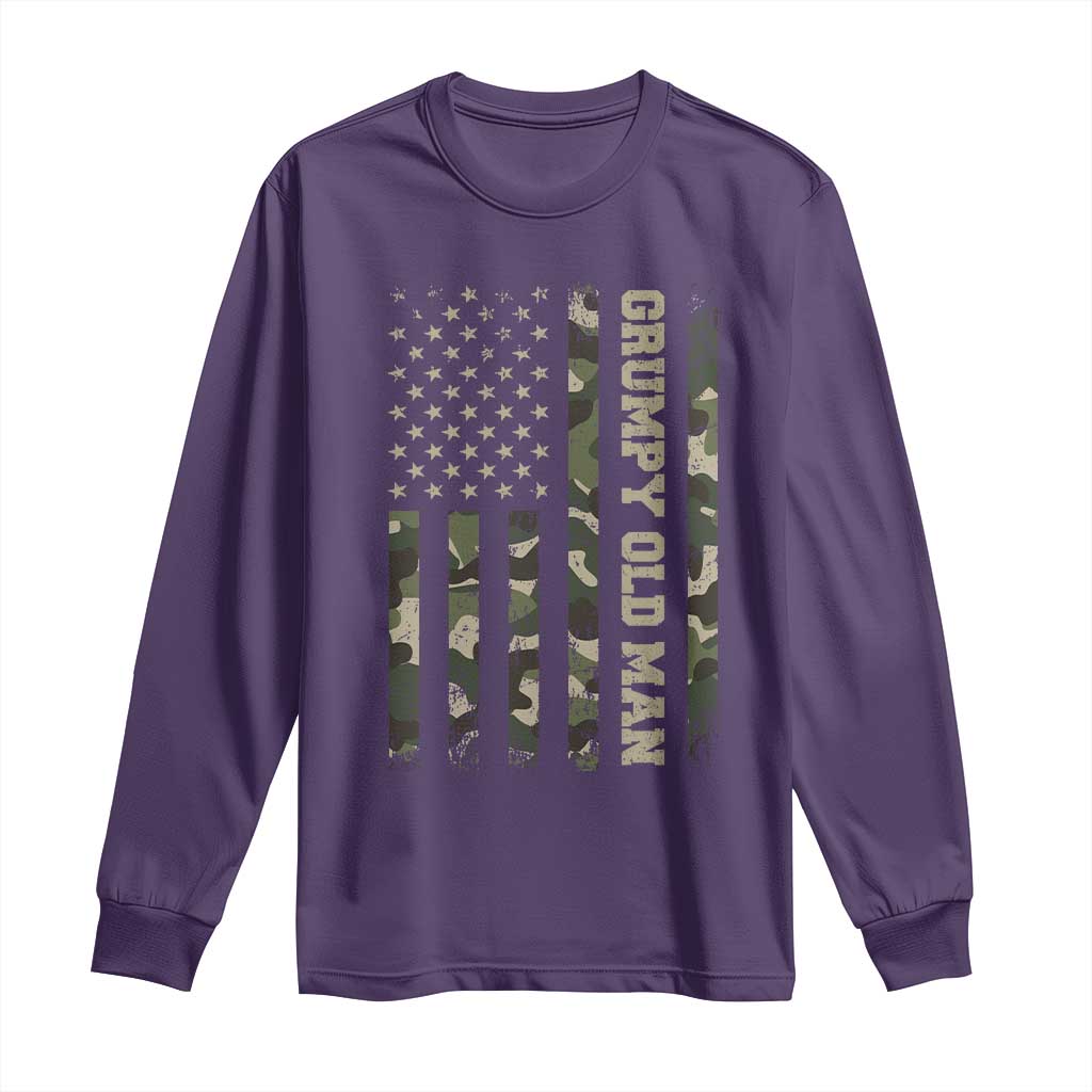 Funny Grumpy Old Man Long Sleeve Shirt Vintage Camo American Flag Fathers Day TS11 Purple Print Your Wear