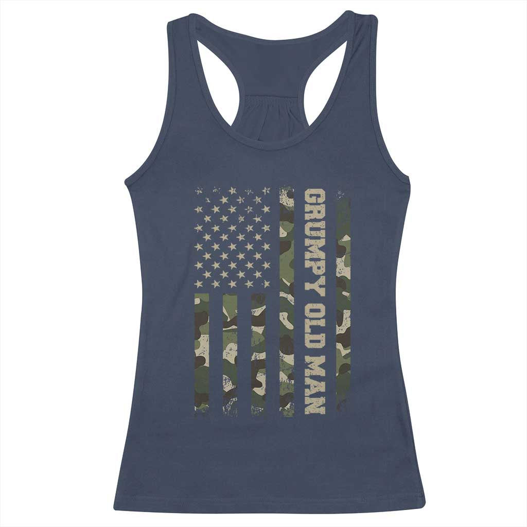 Funny Grumpy Old Man Racerback Tank Top Vintage Camo American Flag Fathers Day TS11 Navy Print Your Wear