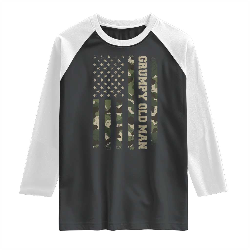 Funny Grumpy Old Man Raglan Shirt Vintage Camo American Flag Fathers Day TS11 Black White Print Your Wear