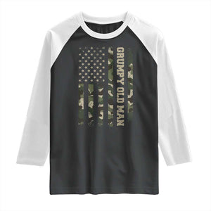 Funny Grumpy Old Man Raglan Shirt Vintage Camo American Flag Fathers Day TS11 Black White Print Your Wear