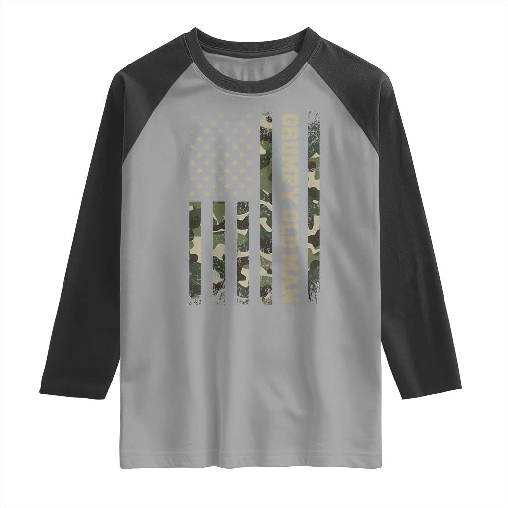 Funny Grumpy Old Man Raglan Shirt Vintage Camo American Flag Fathers Day TS11 Sport Gray Black Print Your Wear