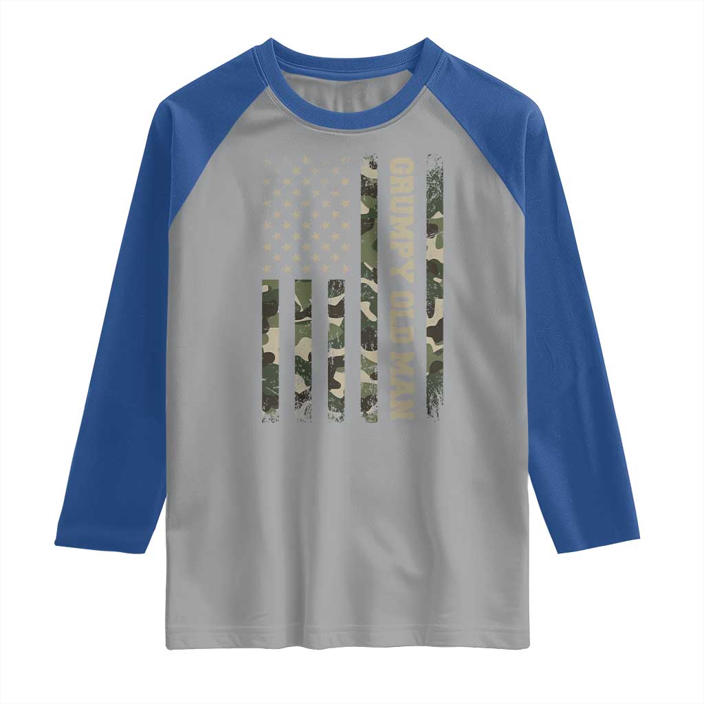 Funny Grumpy Old Man Raglan Shirt Vintage Camo American Flag Fathers Day TS11 Sport Gray Royal Print Your Wear