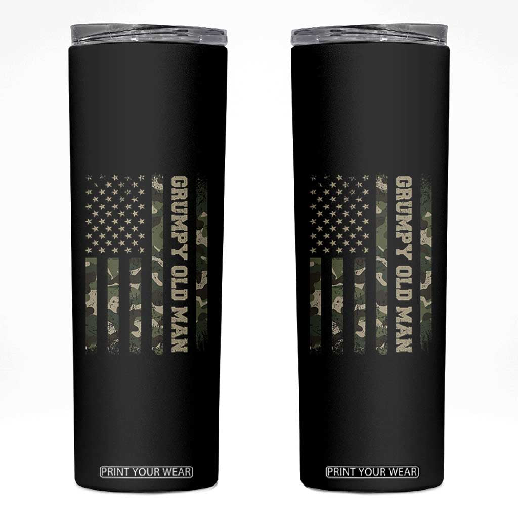 Funny Grumpy Old Man Skinny Tumbler Vintage Camo American Flag Fathers Day TS11 Black Print Your Wear
