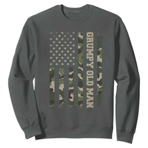 Funny Grumpy Old Man Sweatshirt Vintage Camo American Flag Fathers Day TS11 Dark Heather Print Your Wear