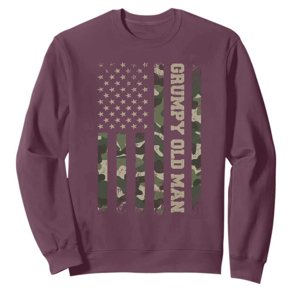 Funny Grumpy Old Man Sweatshirt Vintage Camo American Flag Fathers Day TS11 Maroon Print Your Wear