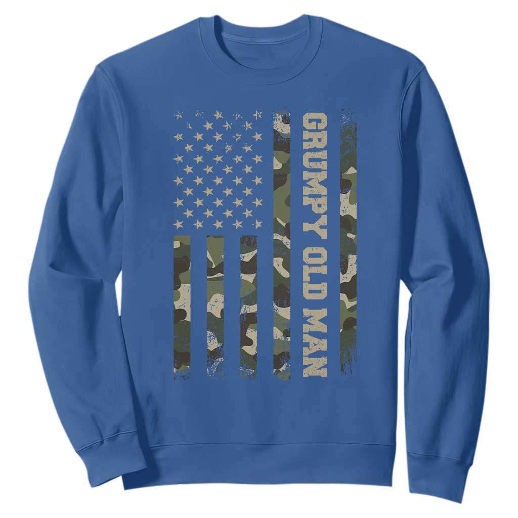 Funny Grumpy Old Man Sweatshirt Vintage Camo American Flag Fathers Day TS11 Royal Blue Print Your Wear