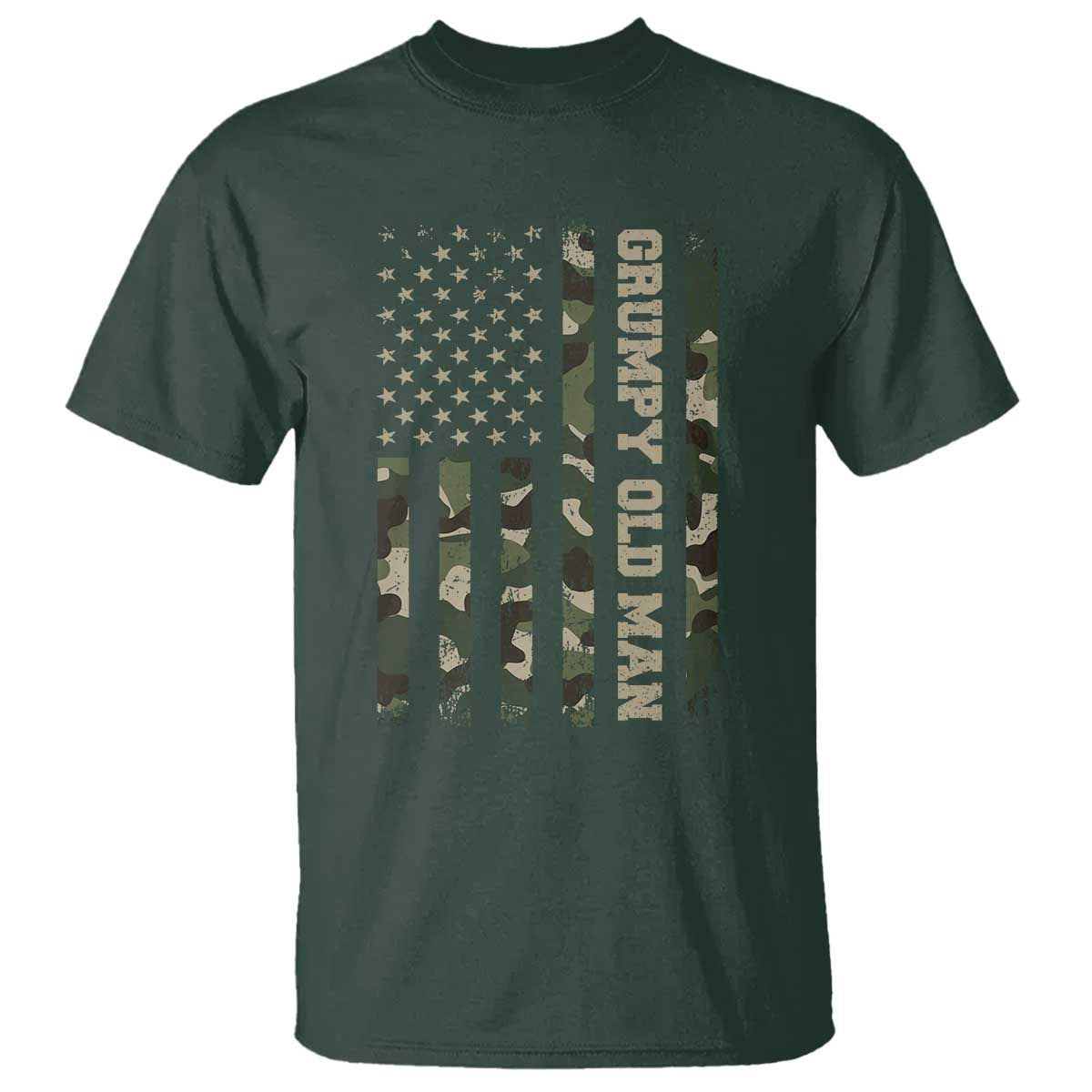 Funny Grumpy Old Man T Shirt Vintage Camo American Flag Fathers Day TS11 Dark Forest Green Print Your Wear