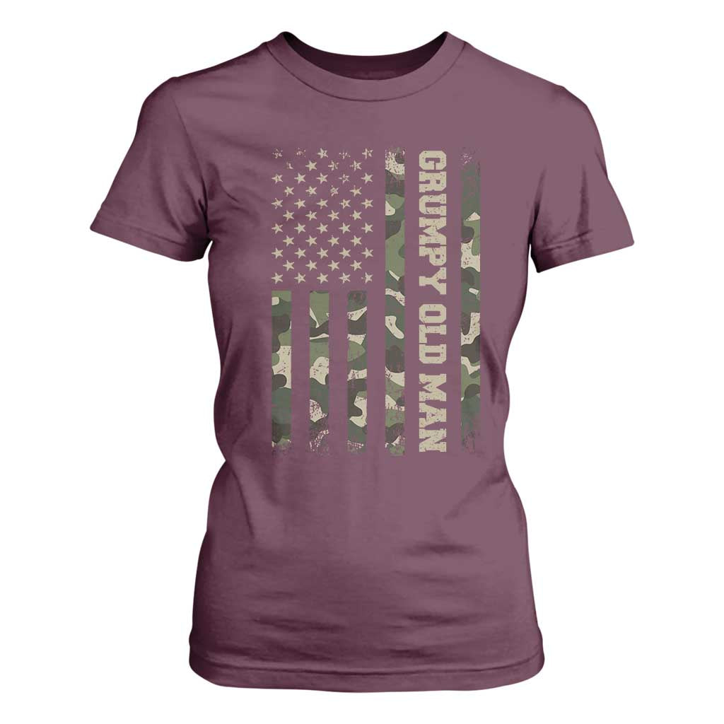 Funny Grumpy Old Man T Shirt For Women Vintage Camo American Flag Fathers Day TS11 Maroon Print Your Wear