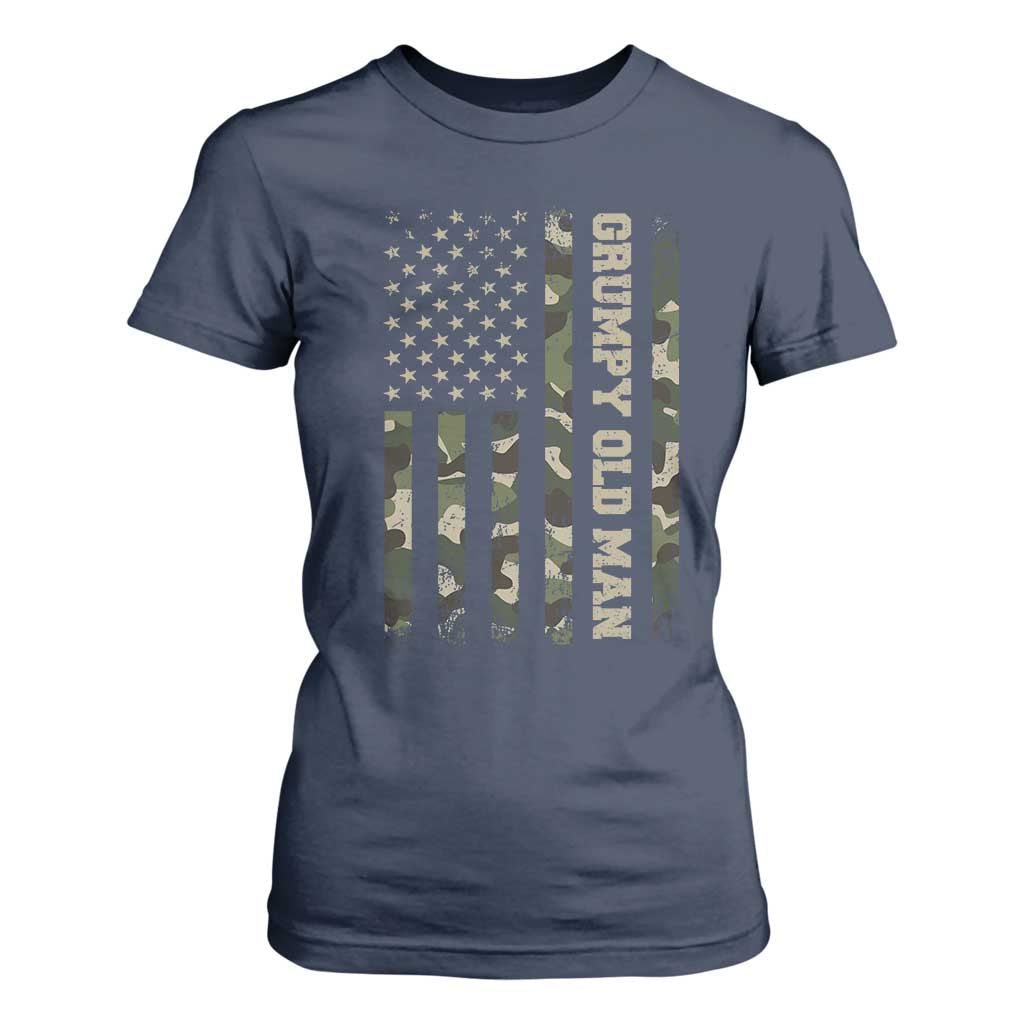 Funny Grumpy Old Man T Shirt For Women Vintage Camo American Flag Fathers Day TS11 Navy Print Your Wear