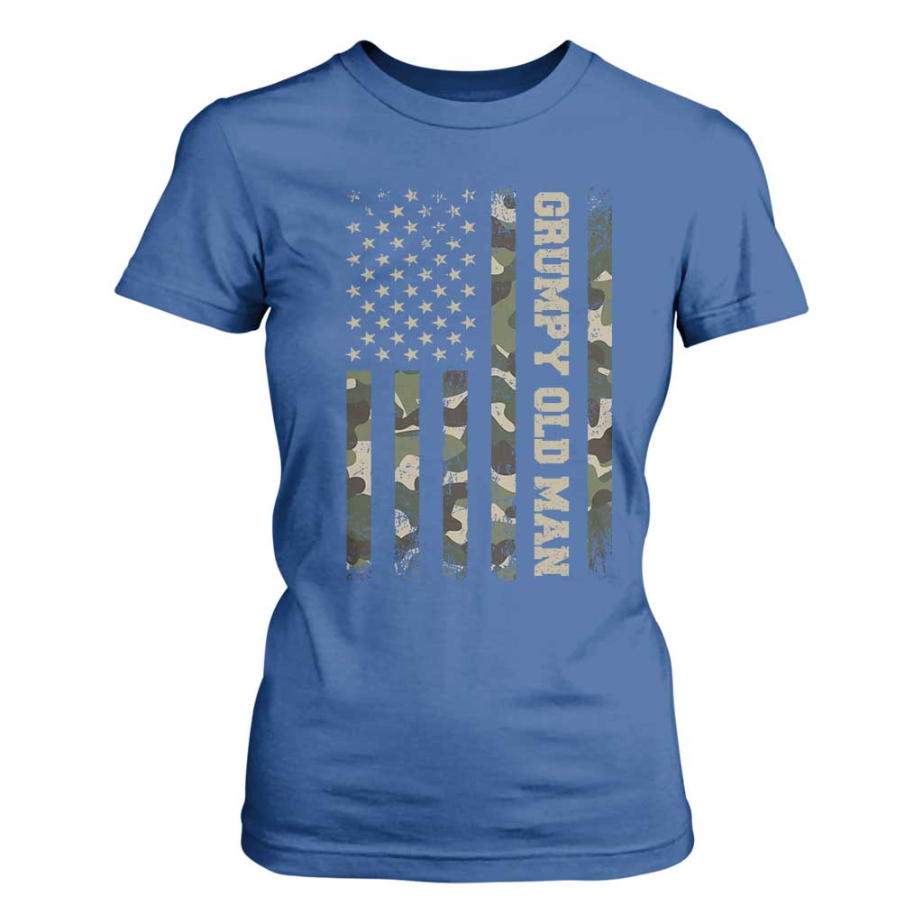 Funny Grumpy Old Man T Shirt For Women Vintage Camo American Flag Fathers Day TS11 Royal Blue Print Your Wear