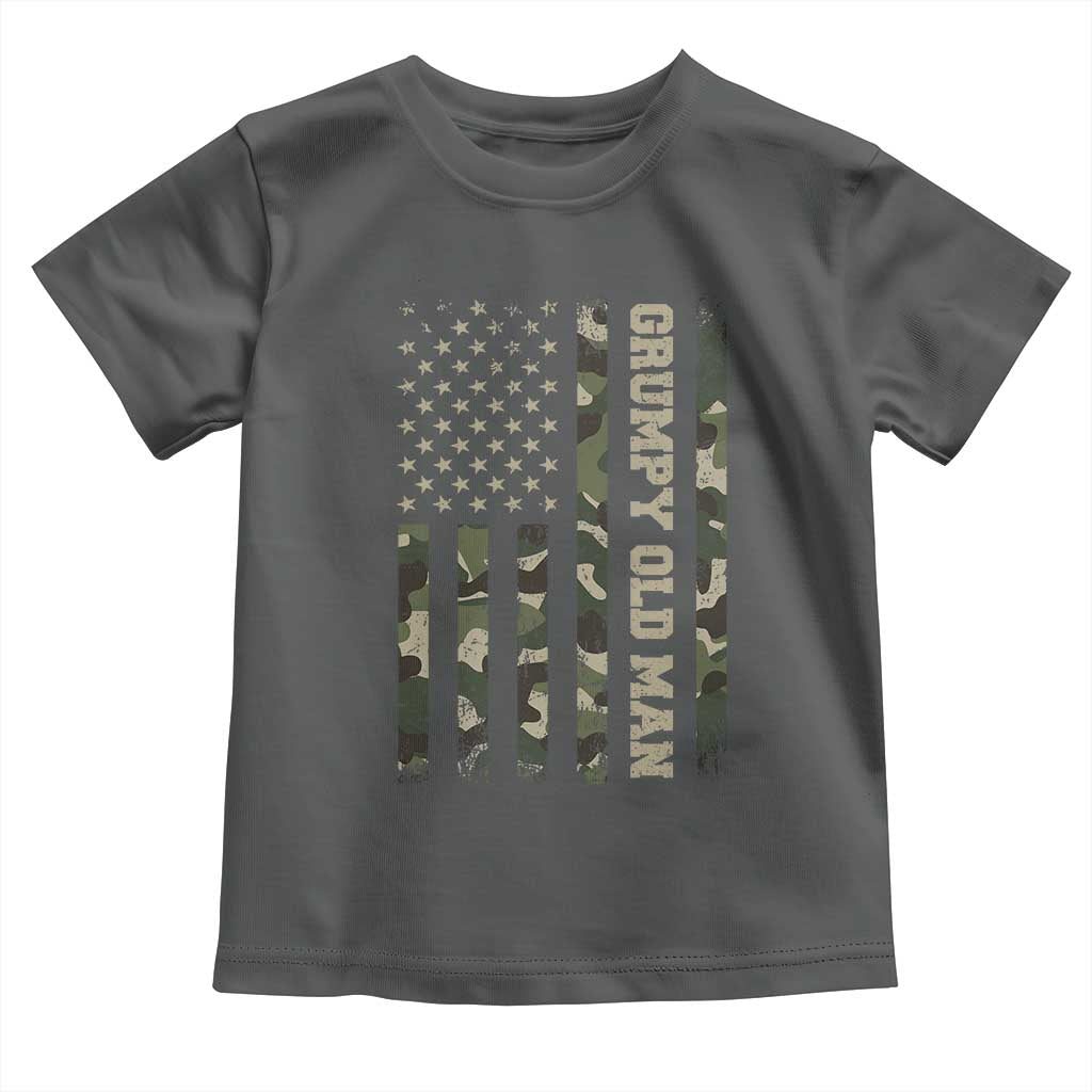 Funny Grumpy Old Man Toddler T Shirt Vintage Camo American Flag Fathers Day TS11 Dark Heather Print Your Wear