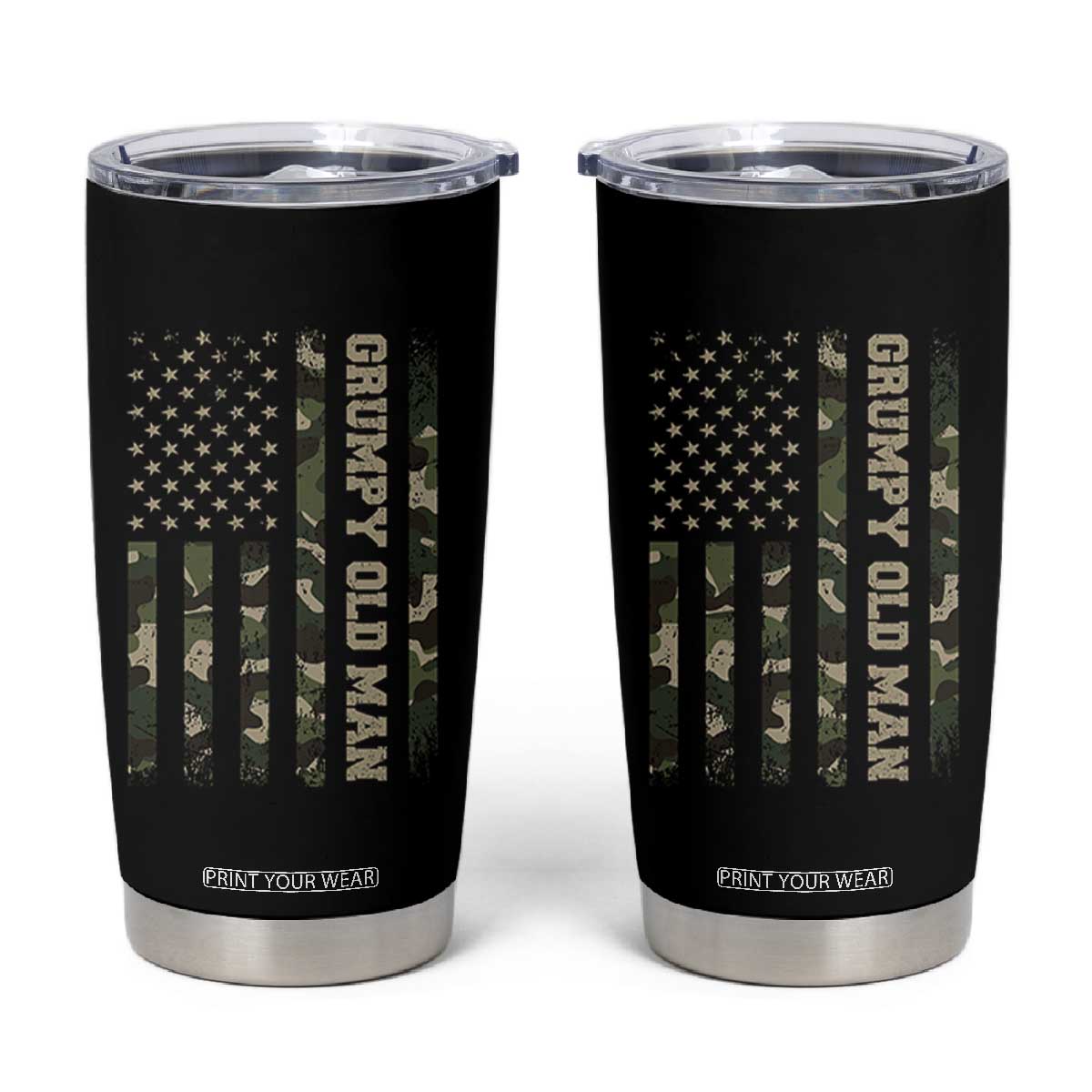 Funny Grumpy Old Man Tumbler Cup Vintage Camo American Flag Fathers Day TS11 Black Print Your Wear