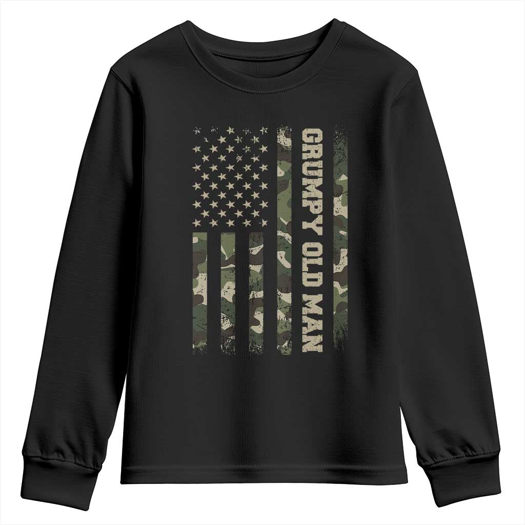 Funny Grumpy Old Man Youth Sweatshirt Vintage Camo American Flag Fathers Day TS11 Black Print Your Wear