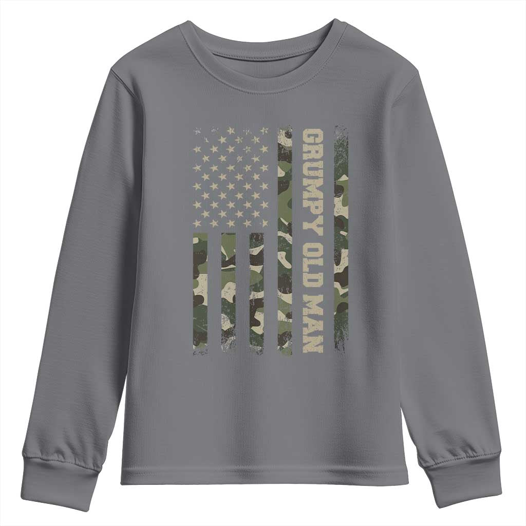 Funny Grumpy Old Man Youth Sweatshirt Vintage Camo American Flag Fathers Day TS11 Charcoal Print Your Wear